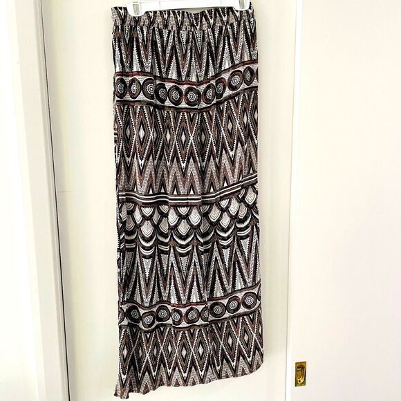 H&M Women's Maxi Geometric Viscose Elastic Waist Boho Crinkled Skirt Sz 12 - Picture 6 of 13